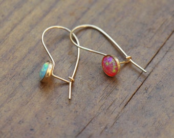 Gold Opal Earrings, 14K Gold Filled Dainty Dangle Women Earrings, Simple Minimalist Opal Gemstone Earrings, October Birthstone, Opal Jewelry