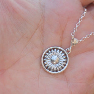 Silver Sunflower Necklace, Sunflower Jewelry, Silver Sunflower Pendant, Silver Flower Necklace, Floral Jewelry, Women Thick Coin Mom Gift image 9