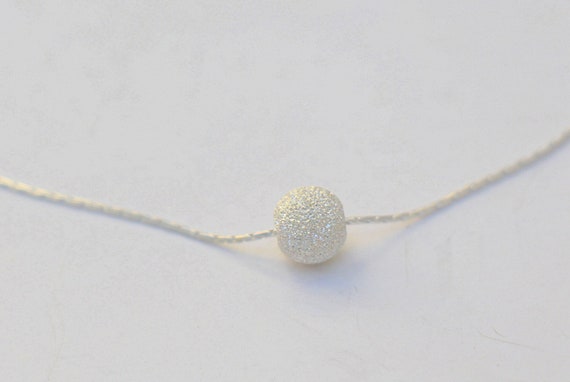Shiny Silver Ball Necklace Sparkly Single Bead Women Choker