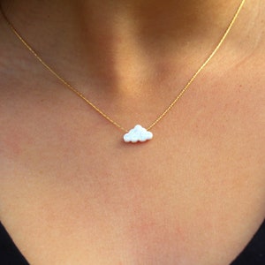 Opal Necklace, Opal Jewelry, Cloud Necklace, White Cloud Opal Necklace, Opal Charm Choker, Small Opal Cloud, Silver Gold Rose Filled Chain image 3