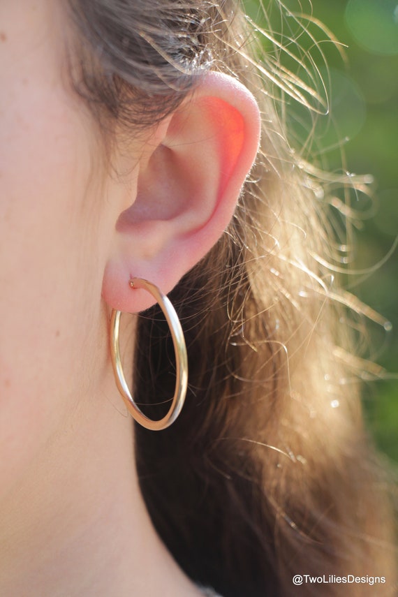 Gold Hoop Earrings 14K Gold Filled Simple Clip on Hoops 35mm 1.4