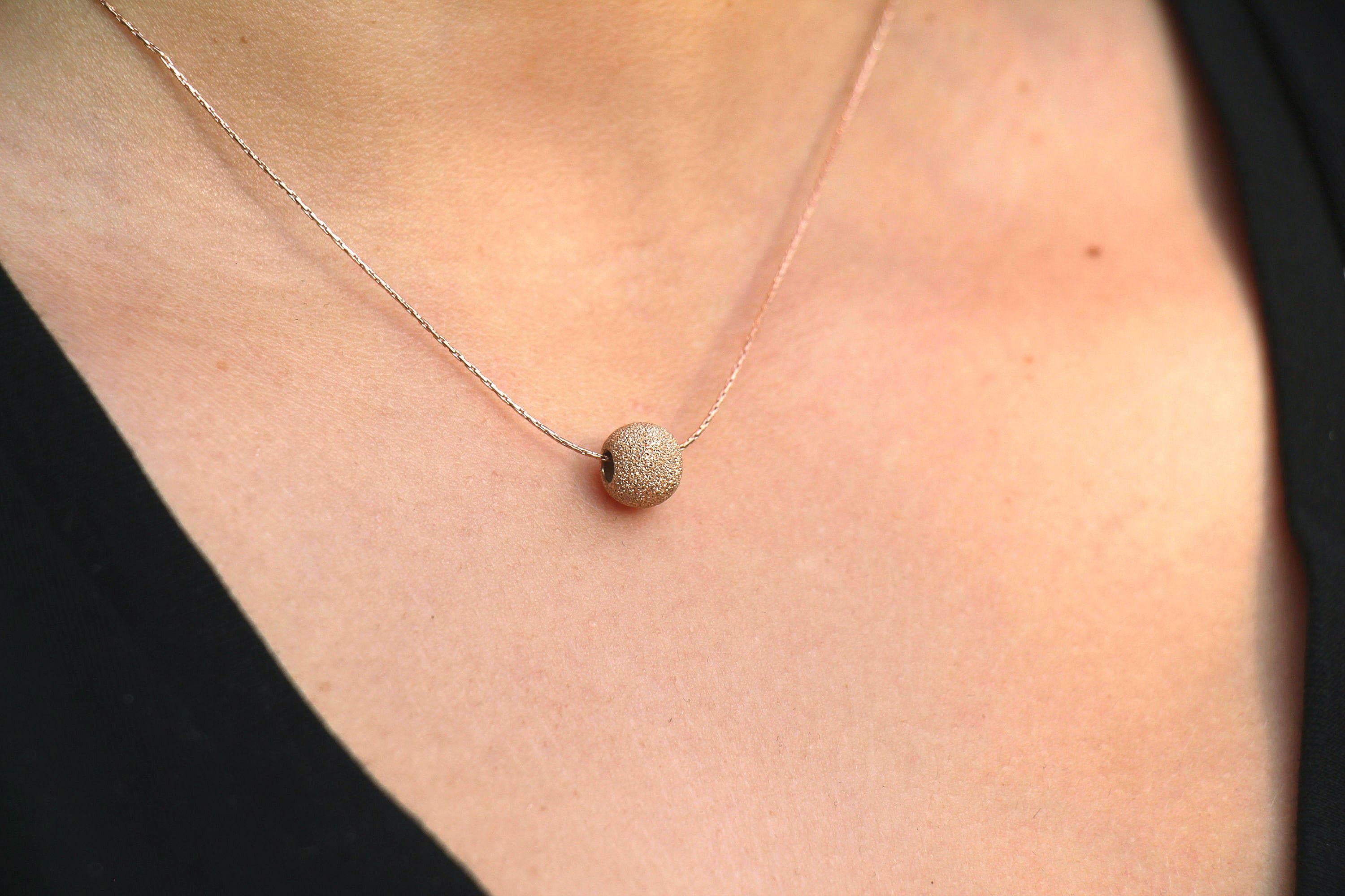 14K Rose Gold Filled Ball Necklace, Single Bead Jewelry, Dainty