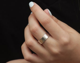 Hammered Silver Ring, Silver Band Ring, Wide Band Ring, Thick Wide Ring, Statement Men Women Ring, Handmade Textured Ring 5mm-15mm Width
