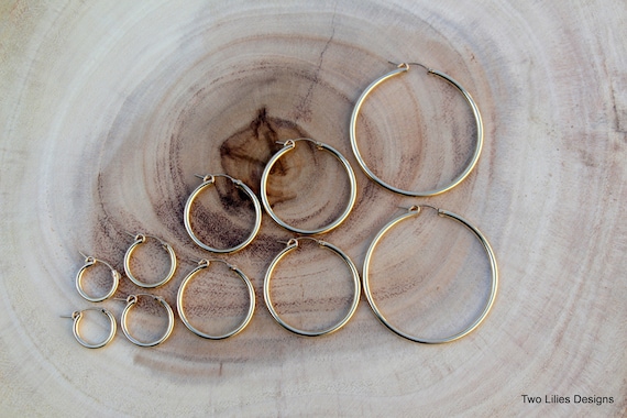 14K Gold Filled Hoops 15mm 48mm Women Circle Earrings Small