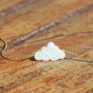 Opal Necklace, Opal Jewelry, Cloud Necklace, White Cloud Opal Necklace, Opal Charm Choker, Small Opal Cloud, Silver Gold Rose Filled Chain image 6