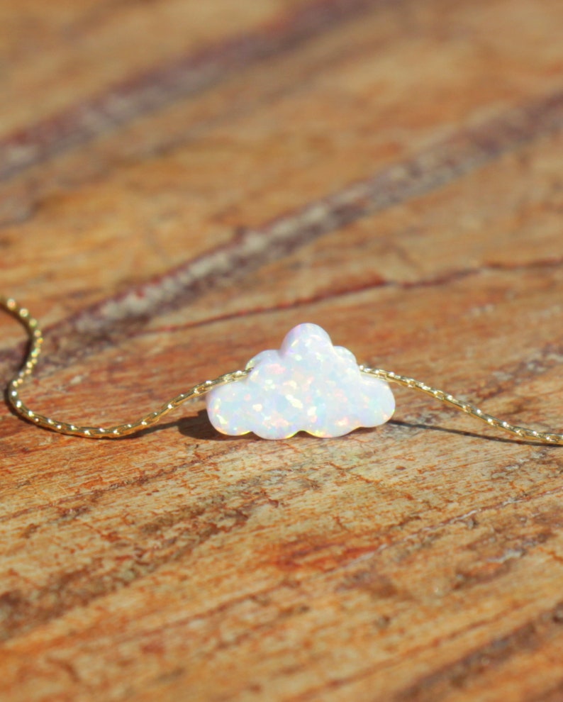 Opal Necklace, Opal Jewelry, Cloud Necklace, White Cloud Opal Necklace, Opal Charm Choker, Small Opal Cloud, Silver Gold Rose Filled Chain image 6