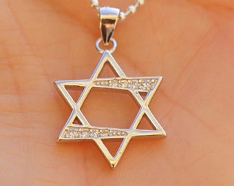 Star of David Necklace, Silver Zircon Stone Magen David, Women David Shield Pendant, Jewish Bat Mitzvah Wedding Jewelry Gift, Israeli Gift