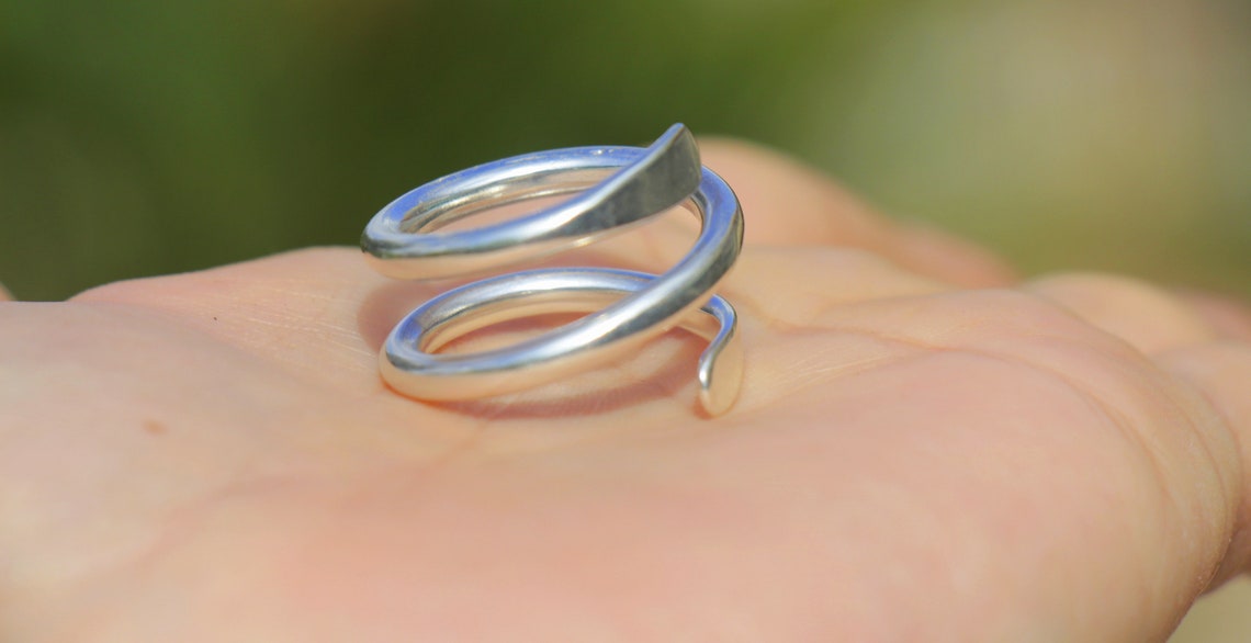 Thick Bold Silver Wrap Ring Women Statement Ring Wide Coil Etsy