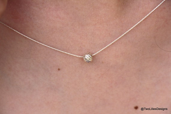 Single Silver Bead Ball Necklace Dainty 