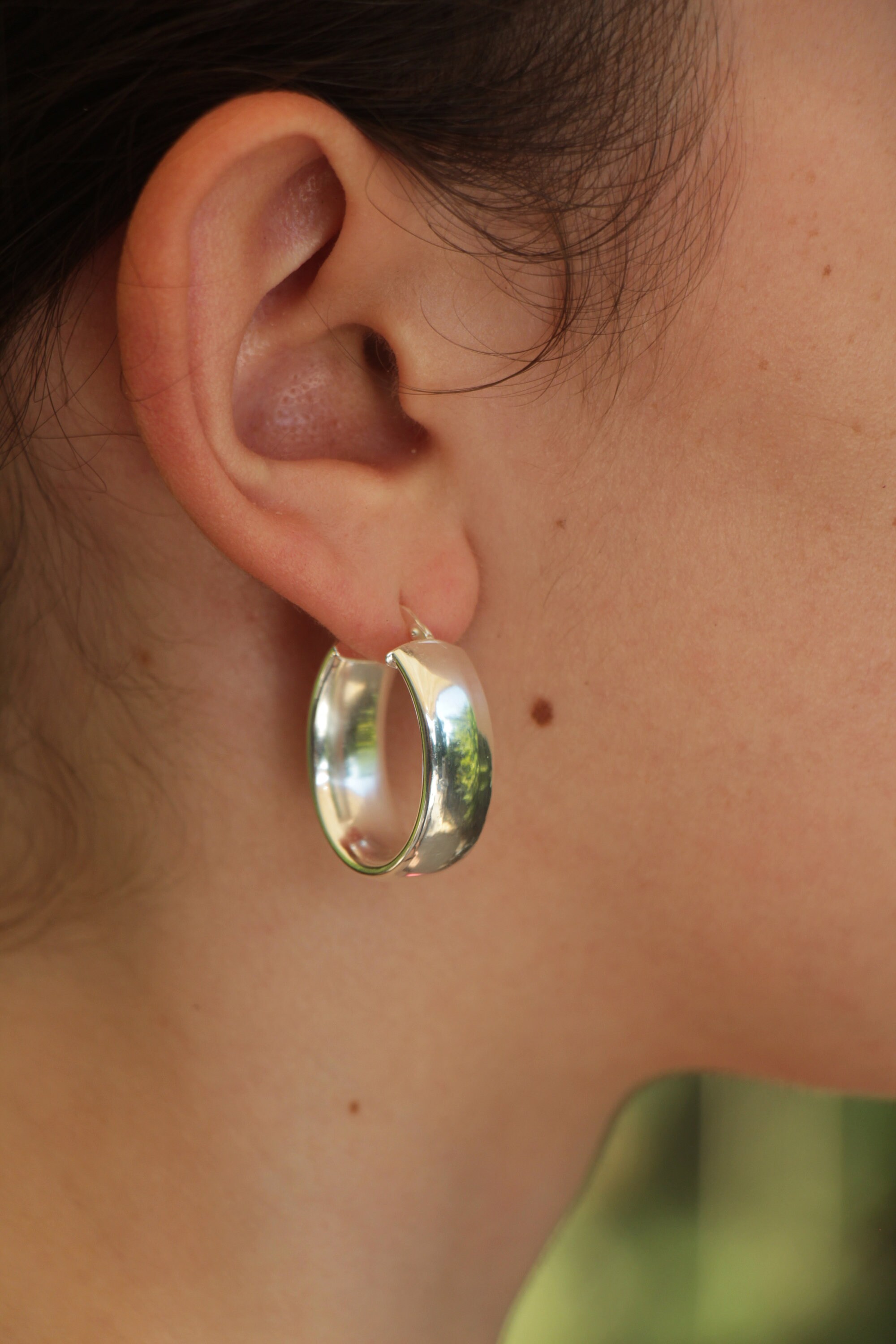 Wide Silver Oval Hoop Earrings, Women Statement Evening