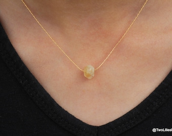 Citrine Crystal Necklace, Minimalist Yellow Crystal Jewelry, November Birthstone, Healing Necklace, Gold Silver necklace, Citrine Birthstone