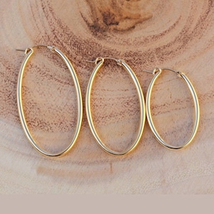 Créoles ovales, Créoles ovales en or, petites moyennes grandes créoles en or ovales, Bijoux ovales en or pour femme, Boucle d&#39;oreille géométrique en or ovale