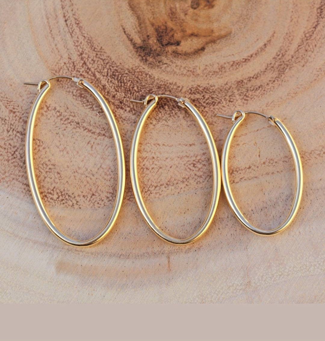 Oval Hoop Earrings, Gold Filled Hoop Earrings, Small Medium Large Oval Gold Hoops, Gold Oval Jewelry For Women, Geometric Gold Oval Earring