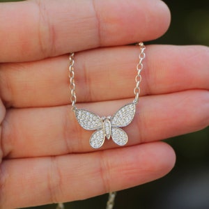 Schmetterling Halskette, Schmetterling Schmuck, Silber Zirkon glitzernder Schmetterling Anhänger, Elegante Frauen Halskette, Abend Kristall Schmetterling Halskette