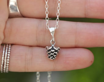Silver Gold Pine Cone Necklace, Pine Cone Charm Necklace, Pine Cone Pendant, Woodland Necklace, Forest Charm, Acorn Necklace, Pinecone Gift