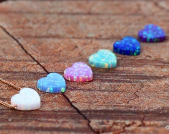 Collar de ópalo del corazón, joyería de ópalo de 10 mm, encanto del corazón oro rosa lleno de oro, collar de corazón de ópalo de las mujeres minimalistas, piedra de nacimiento de octubre