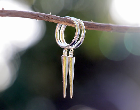 CRMYA Gold Silver Plated Hoop Huggie Long Dangle Spike Earrings For Women  Geometric Rivet Droop Earring Jewelry - AliExpress