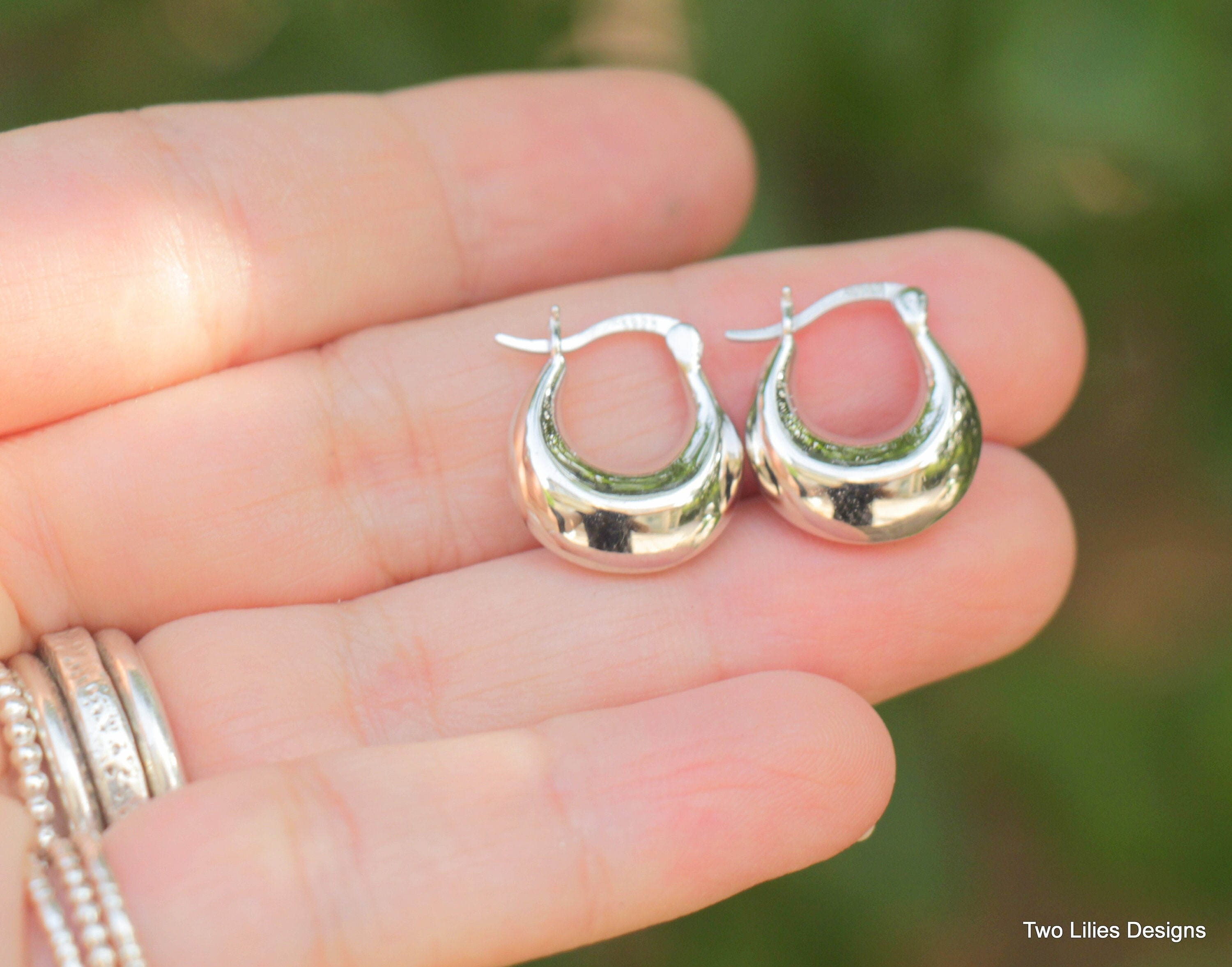 SILVER925 WIDE HOOP EARRINGS /シルバー/ピアス Silver Hoop Earrings, Small Puff Hoop Earrings, Wide Chubby
