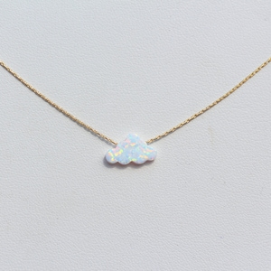 Opal Necklace, Opal Jewelry, Cloud Necklace, White Cloud Opal Necklace, Opal Charm Choker, Small Opal Cloud, Silver Gold Rose Filled Chain image 7