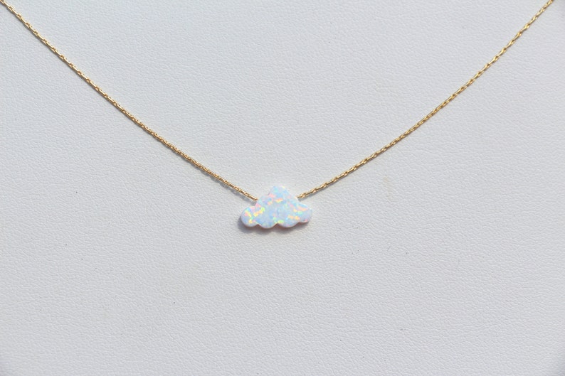 Opal Necklace, Opal Jewelry, Cloud Necklace, White Cloud Opal Necklace, Opal Charm Choker, Small Opal Cloud, Silver Gold Rose Filled Chain image 7