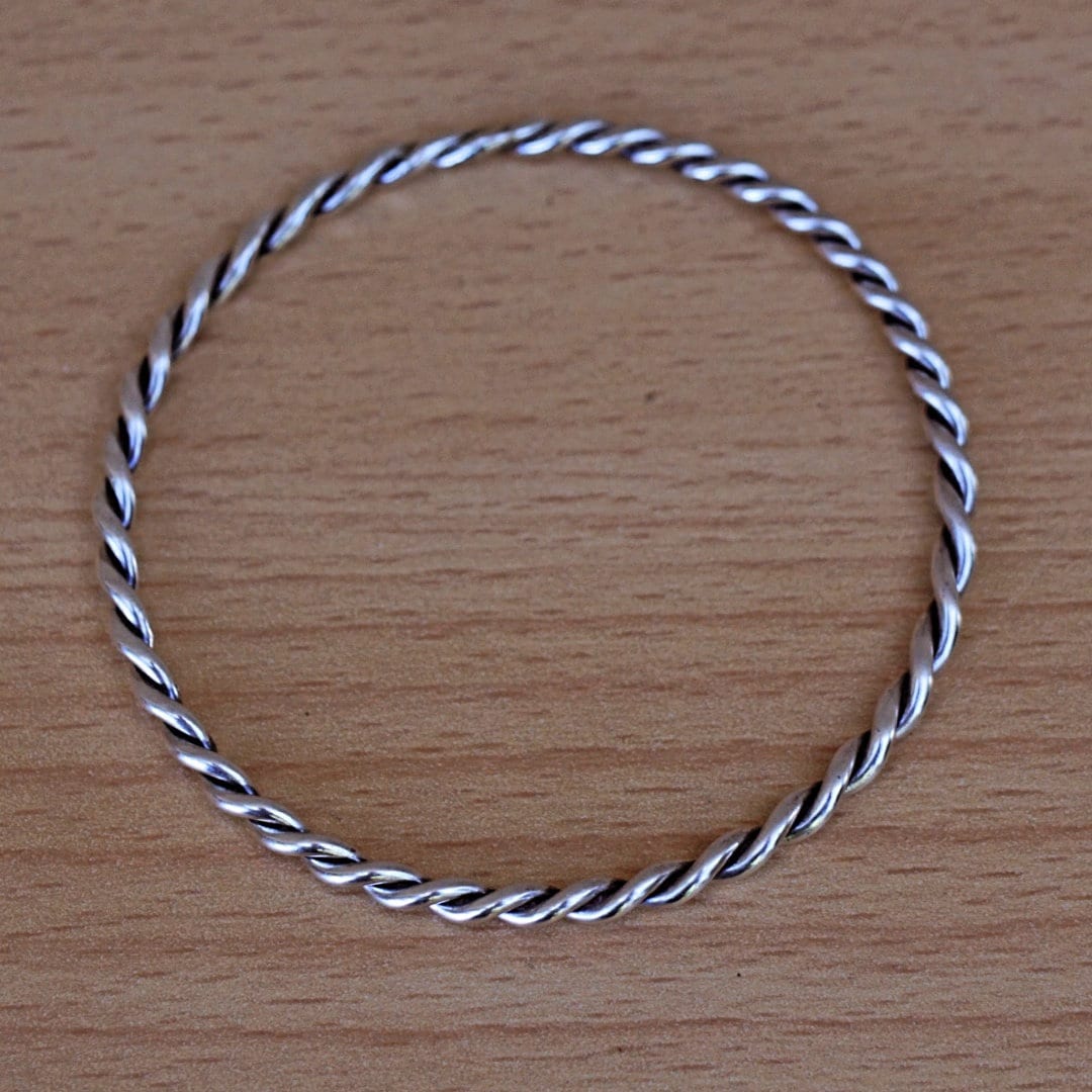 Silver Twisted Wire Bangle Bracelet, Women Thick Silver Bangle