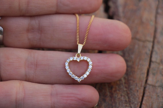 Delicata collana con ciondolo a forma di cuore in oro 14 carati con zirconi cubici - Italia