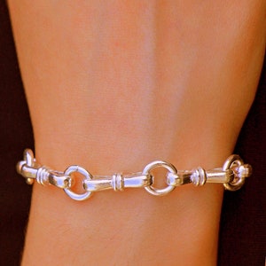 Silver Chain Link Bracelet, Handmade Thick Heavy Jewelry, Bold Chunky Women Men Unisex Gift, Connectors Statement Special Chain Bracelet