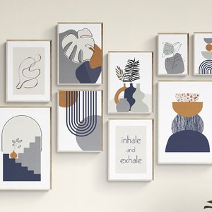 Printable Wall Art, Boho Gallery Wall Set, Terracotta Print, Abstract Wall Art, Navy Blue Poster, Blue Navy Home Decor, Cozy Home Art Print