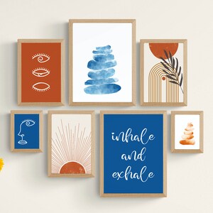 Printable Wall Art, Inhale and Exhale, Gallery Wall Set, Navy and Orange Poster, Yoga Print, Zen Stones, Terracota Print, Boho Sun Poster