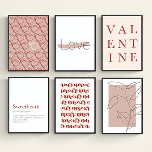 Set stampabile di San Valentino, stampe di San Valentino, arte della parete Amour, stampa digitale a 6 pezzi, arte della parete Boho, download digitale, cartoline di San Valentino