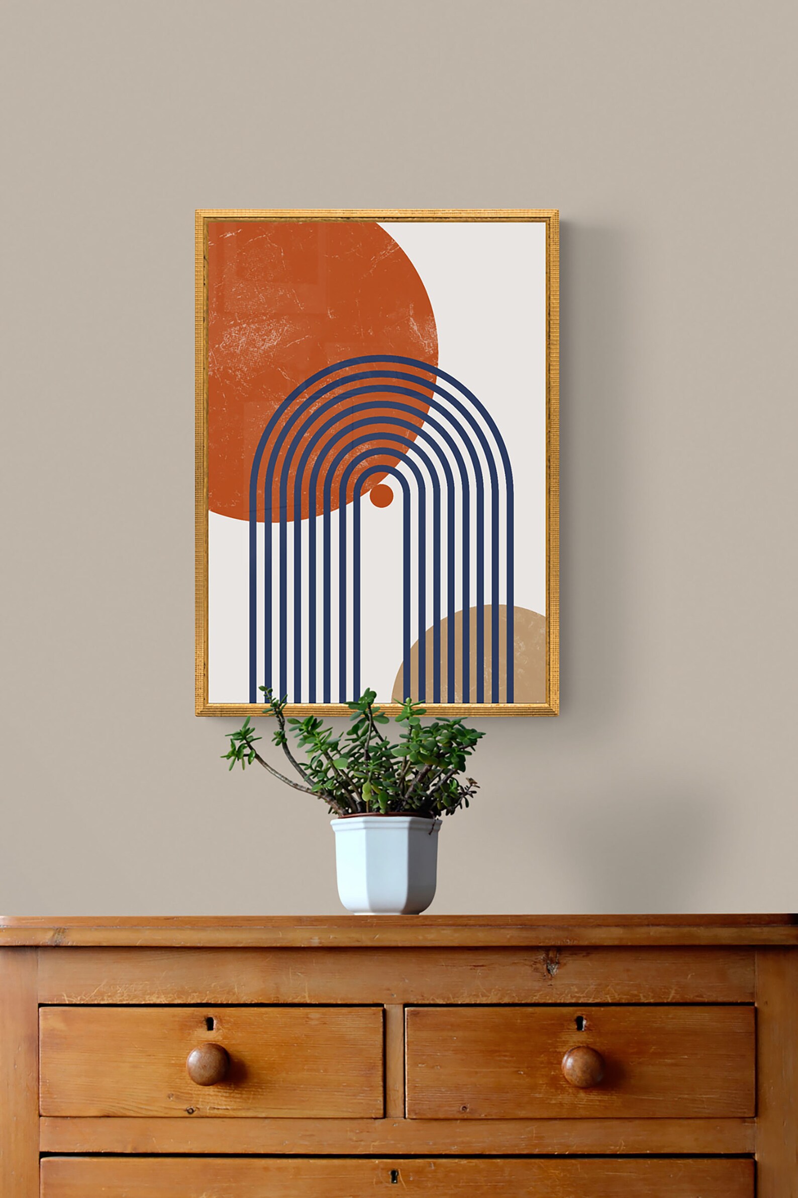 Printable Wall Art Boho Botanical Home Decor Navy and Orange Etsy