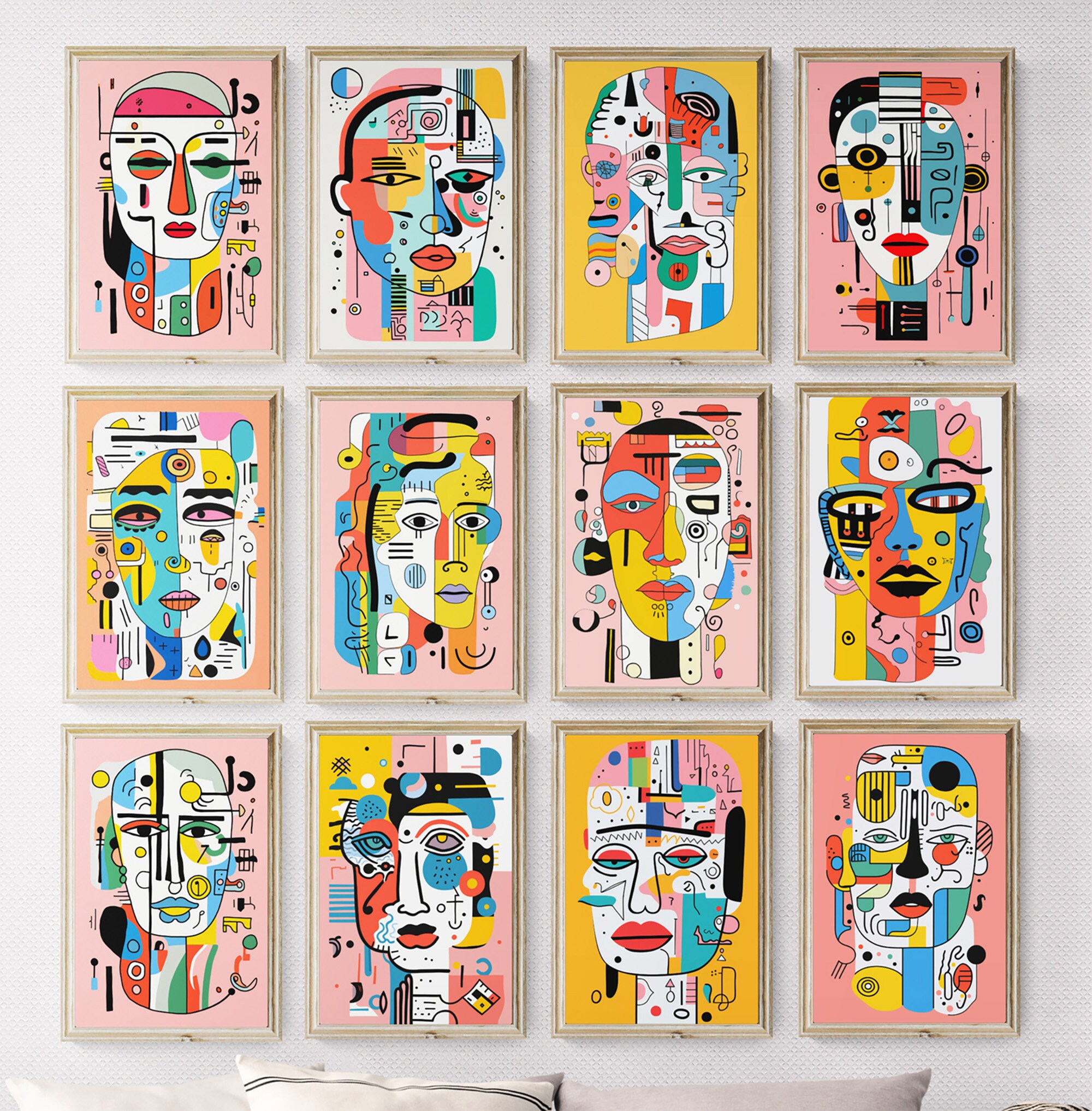 Set of 12, Printable Wall Art, Mask Poster, Abstract Cubic Faces ...