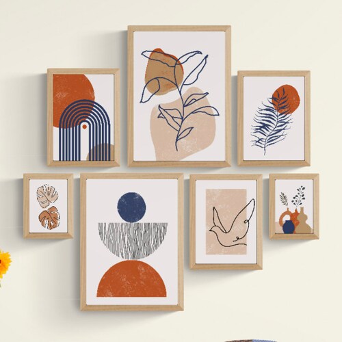 Abstract Wall Art Blue Orange and Gold Set of 3 Printable Etsy