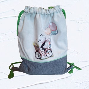 Sac à dos doublé enfant panda à vélo,  coton, personnalisable