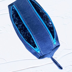 Trousse double en jean, enfant, adolescent, zippée, entièrement doublée. À personnaliser
