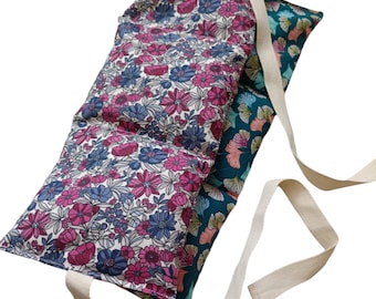 Bouillotte sèche écologique (ceinture dos ou ventre) en coton et graines de lin, choix de couleurs et motifs