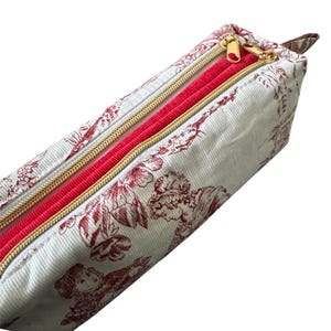 Bolsa de algodão com fecho duplo, estampa toile de Jouy e veludo - Forrada em algodão