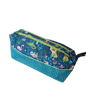 Trousse double zip en coton et velours différents  motifs  enfants  (crocodiles, pandas, lions éléphants...)- Doublée