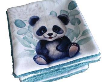 Set van 8 wasbare doekjes/washandjes in blauwe Oekotex bamboevezel badstof en katoen bedrukt met babypanda-patronen