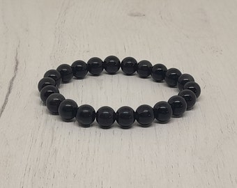 Men Beaded Bracelet, 8mm Obsidian Bracelet Mens Jewelry Woman Blak Obsidian Jewelry  Gift for him/her