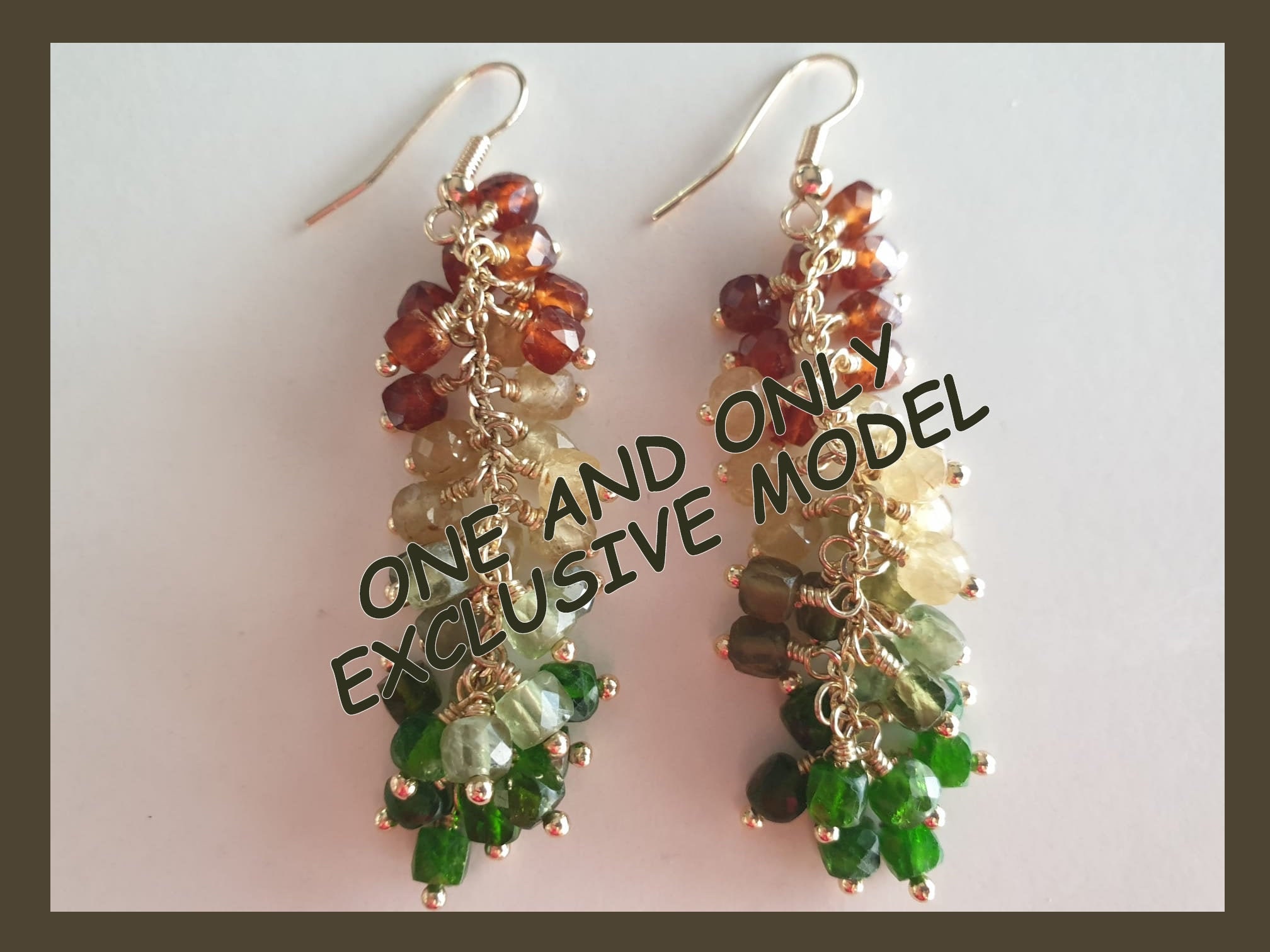 Exclusive Model. Natural Gems Dangle Drop Earrings Diopside