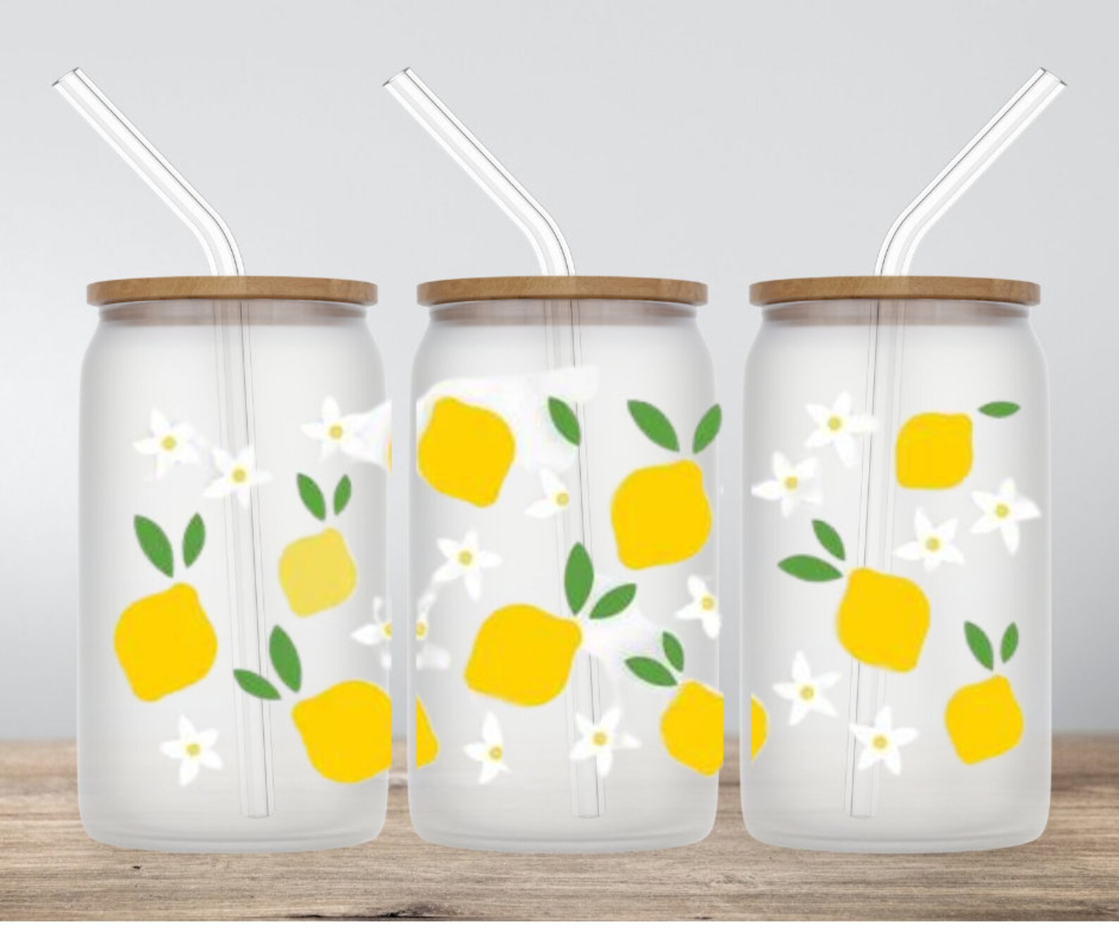 16oz Glass Can Cup Libby Cup Bamboo Lid Plastic Straw Etsy