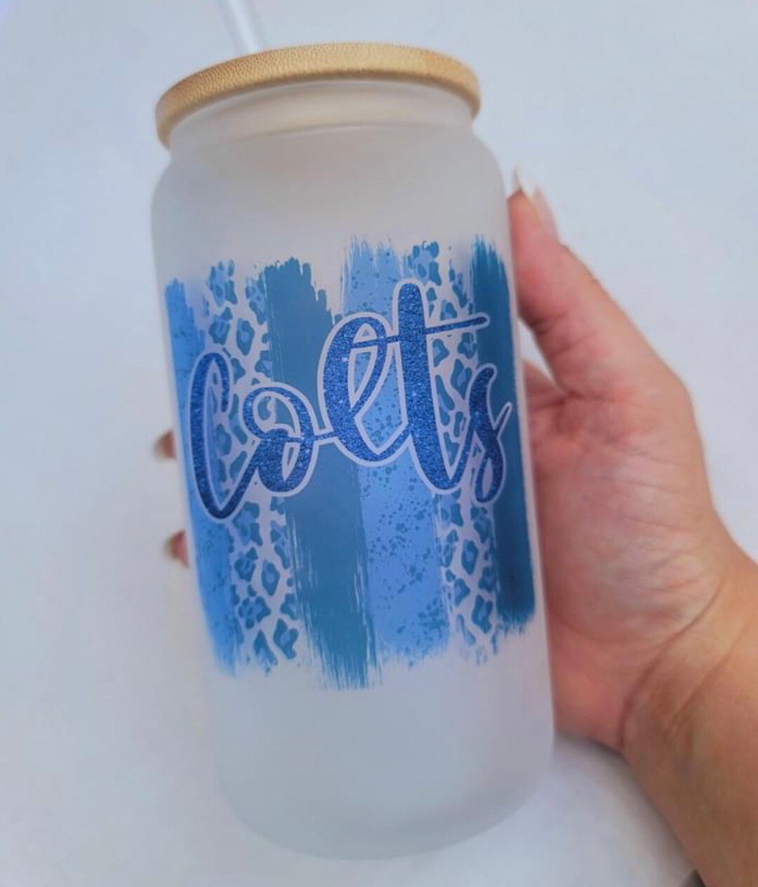 16oz Glass Can Cup, Libby Cup Bamboo Lid Plastic Straw Go Horse