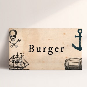 Etiqueta de comida pirata - Tienda de comida de cumpleaños pirata, etiqueta de cumpleaños pirata, cumpleaños pirata de tema vintage, descarga instantánea editable del mapa del tesoro