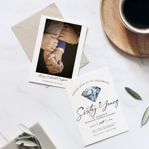 60. Hochzeitstag Invite Template-60th Jahrestag Party Einladung, Diamant Jubiläum Dekor, Gelübde Erneuerung einladen, bearbeitbarer Download