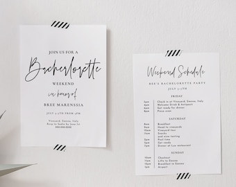 Modern Bachelorette Itinerary & Invitation Template - Minimal Weekend Itinerary, Hen Party Itinerary Digital Template, Instant Download
