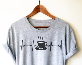 Camiseta de café / Regata / Moletom com capuz - Presente para amantes de café, Camiseta de café, Camiseta engraçada de café, Camiseta com batimento cardíaco de café, Camiseta com cafeína, Camiseta de barista