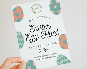 Ostereiersuche-Einladung - Osterei einladen, Ostereinladung bearbeitbar, Hase einladen, Osterpartyeinladung, Ostern Sofortdownload