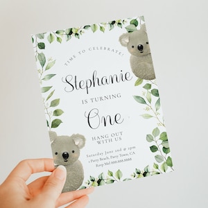 Invitation fête d'anniversaire koala - Invitation fête koala, invitation animal australien, fournitures de fête koala, eucalyptus inviter téléchargement immédiat