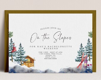 Ski-Wochenende Einladung -Ski Party einladen, Ski Bachelorette Einladung, Hüttenausflug, Ski-Wochenendausflug, Ski-Geburtstag, bearbeitbarer Sofort-Download